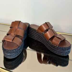Vince Brown Leather Espadrille Sandals
